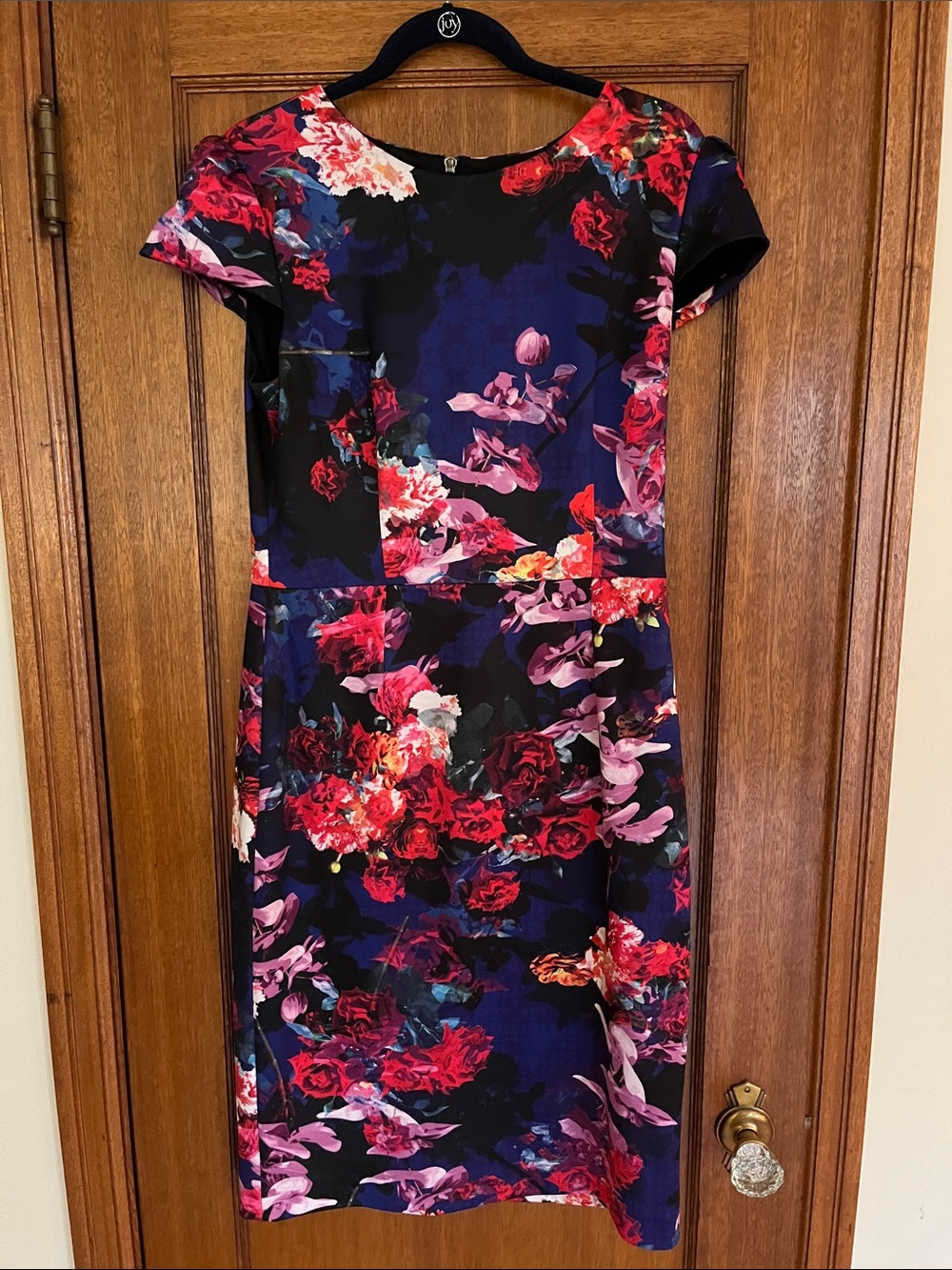 Betsey Johnson Black Midi Dress with Red & Pink Floral Print